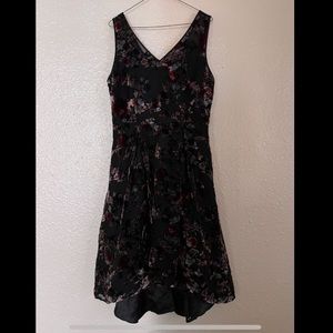 Printed High to Low Fit and Flare Dress with Tulle Bottom